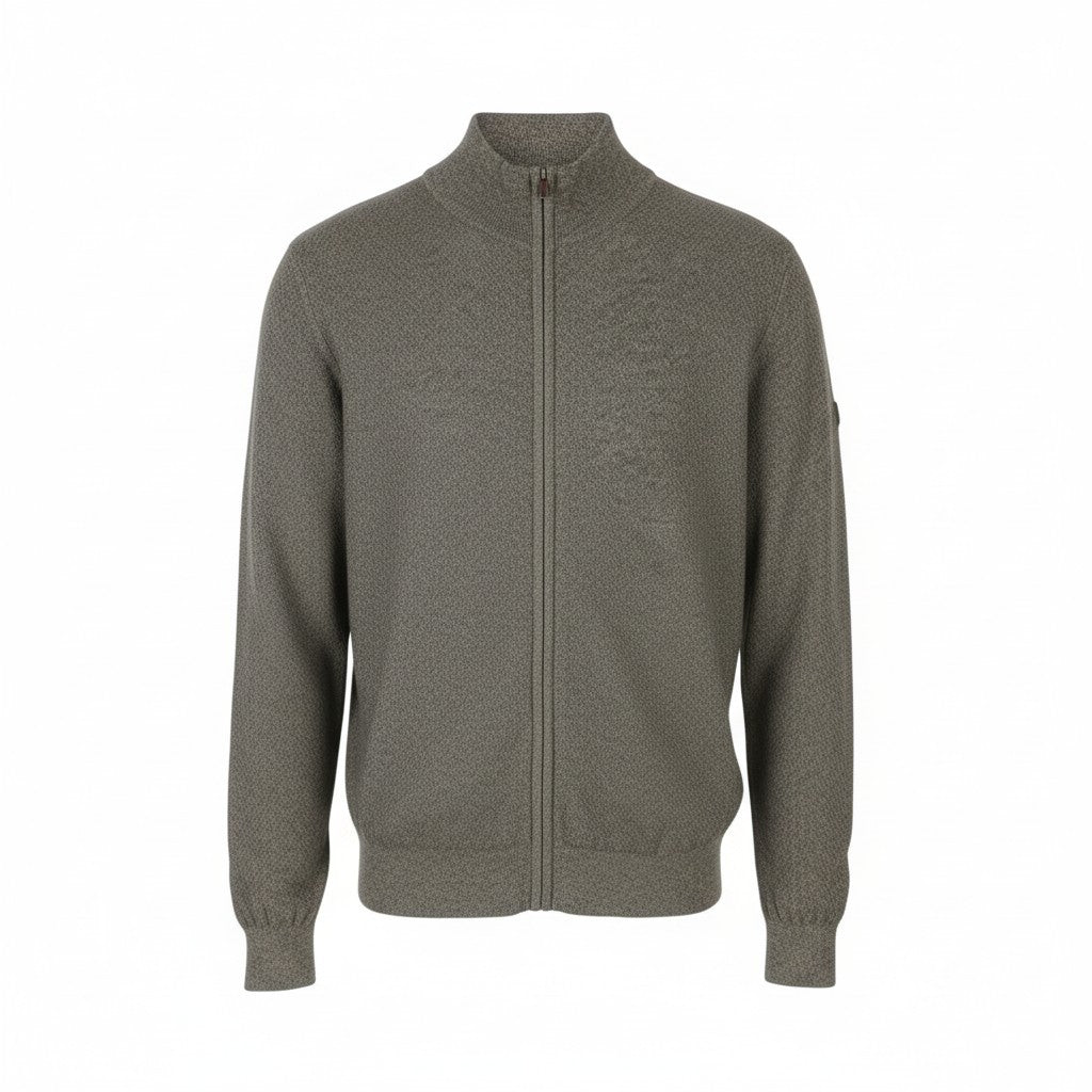 BLUE FIELDS Men Jumper L Grey Melange Tight Knit High Neck Full Zip