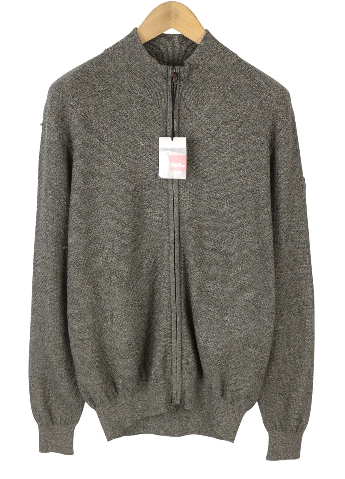 BLUE FIELDS Men Jumper L Grey Melange Tight Knit High Neck Full Zip