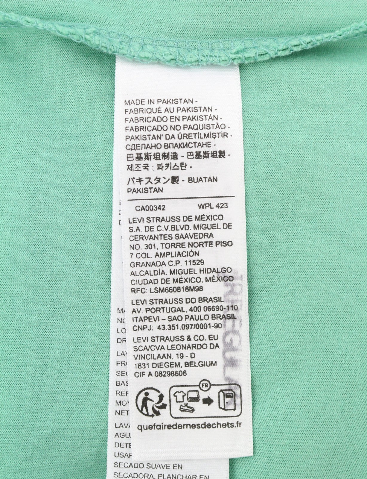 LEVI'S Standard Men T-Shirt 2XL Green Cotton Crew Neck Short Sleeve