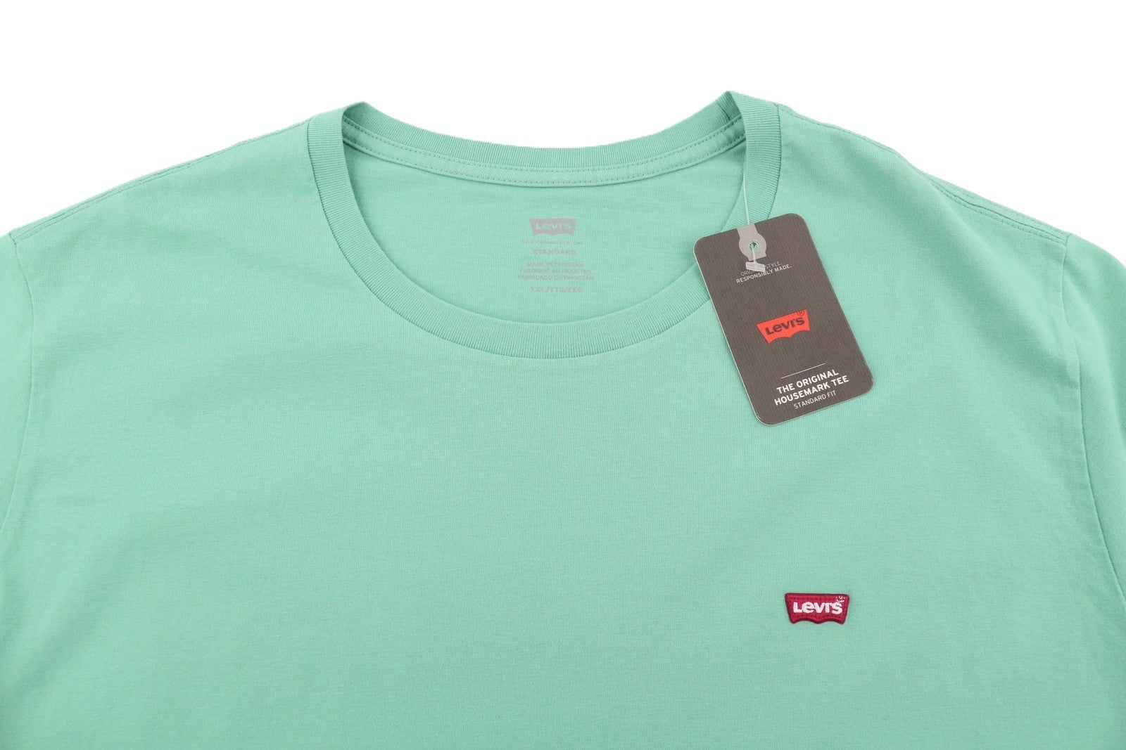 LEVI'S Standard Men T-Shirt 2XL Green Cotton Crew Neck Short Sleeve
