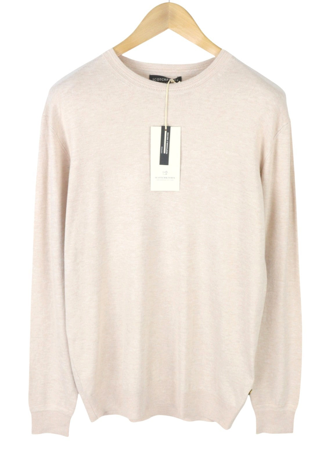 SCOTCH & SODA Men Jumper M Light Pink Melange Crew Neck Tight Knit Pull On