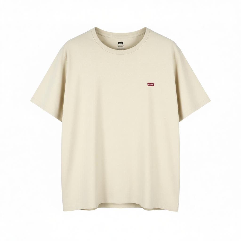 LEVI'S Standard Men T-Shirt XL Light Beige Cotton Crew Neck Short Sleeve