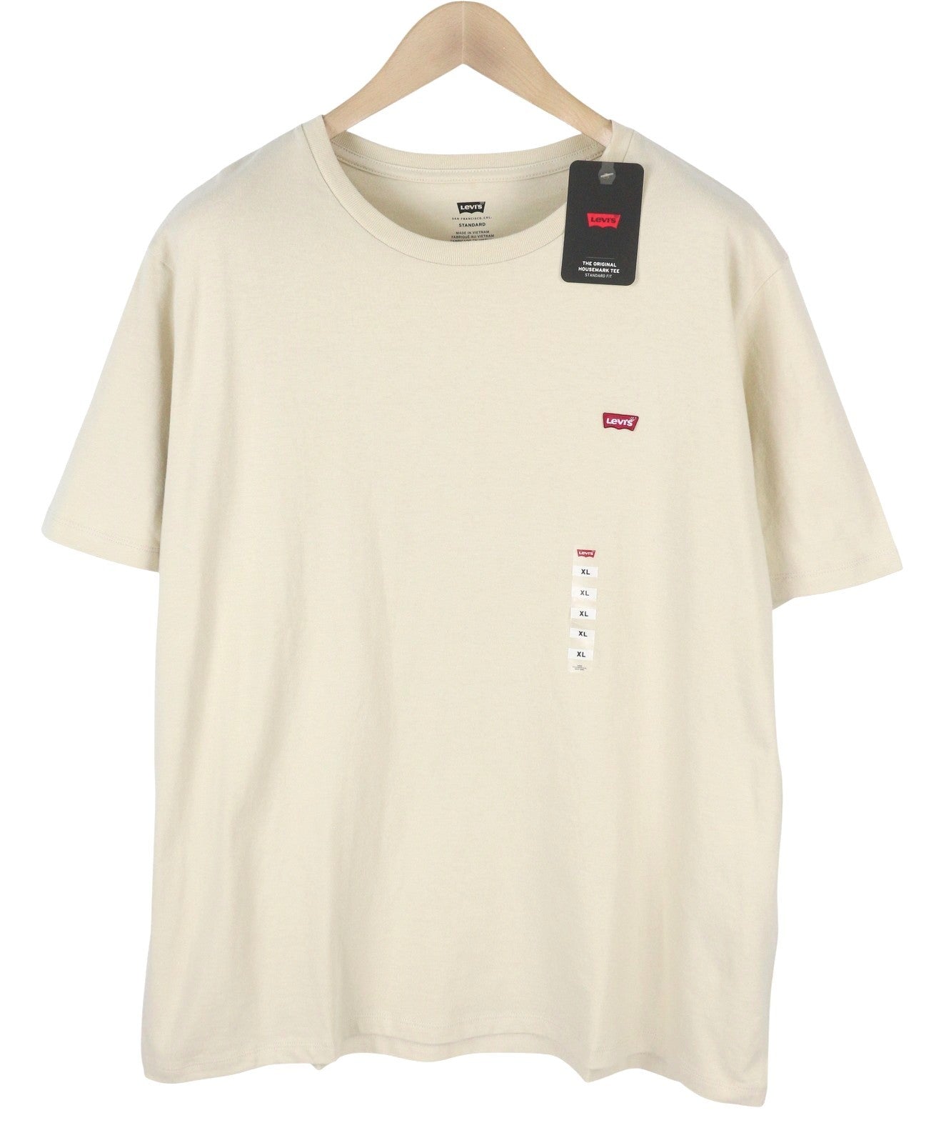 LEVI'S Standard Men T-Shirt XL Light Beige Cotton Crew Neck Short Sleeve