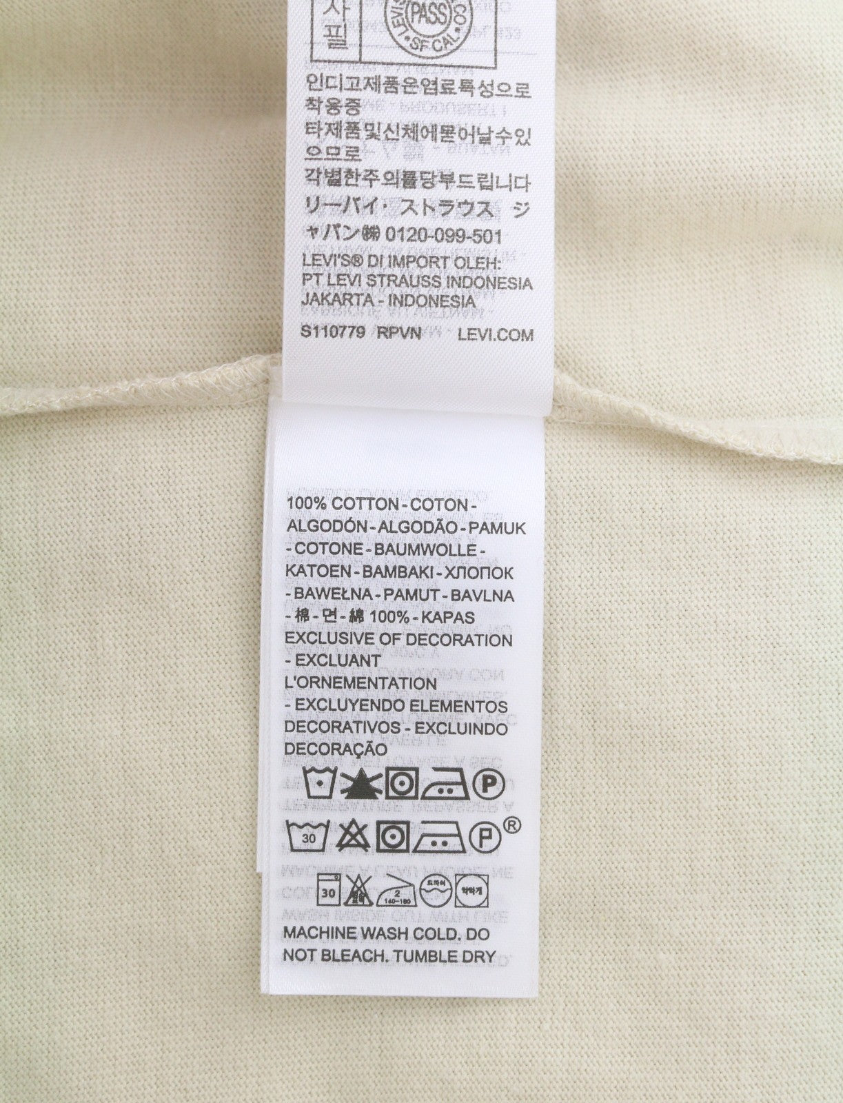 LEVI'S Standard Men T-Shirt XL Light Beige Cotton Crew Neck Short Sleeve