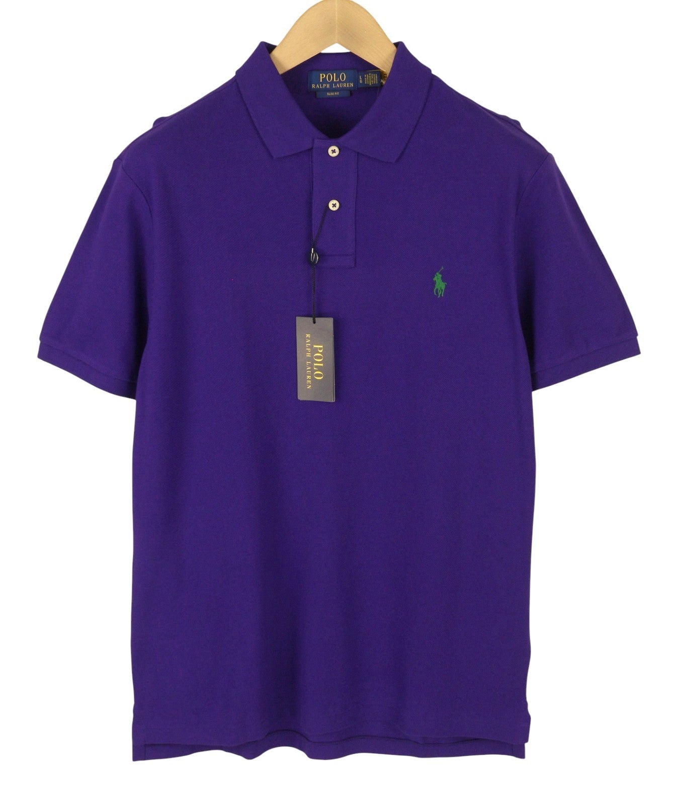 RALPH LAUREN Slim Fit Men Polo L Purple Cotton Pony Logo Short Sleeve