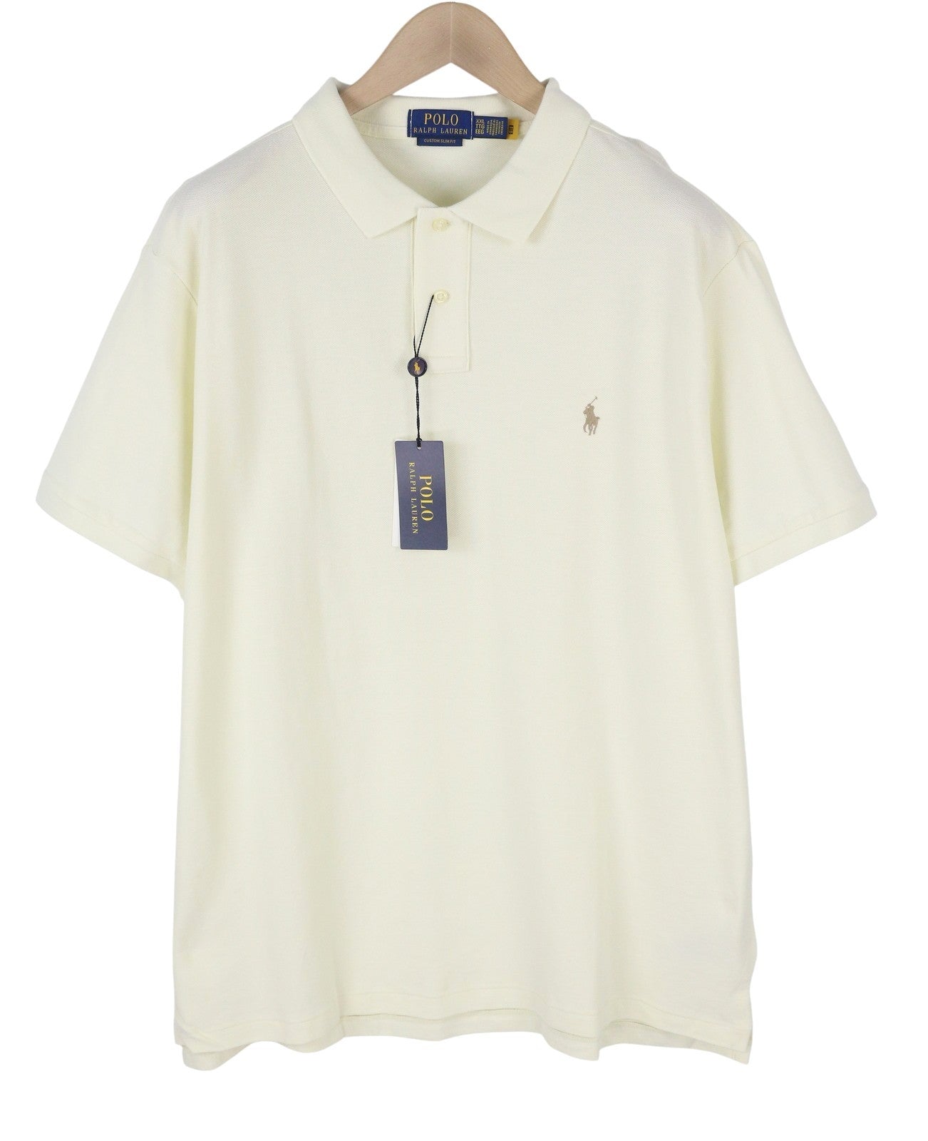 RALPH LAUREN Custom Slim Fit Men Polo 2XL Cream Cotton Logo Short Sleeve