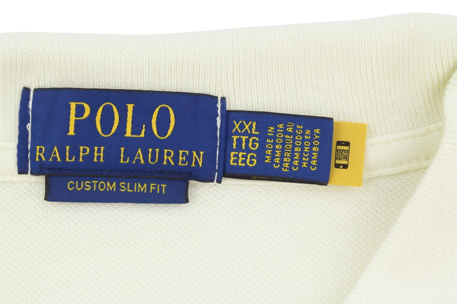 RALPH LAUREN Custom Slim Fit Men Polo 2XL Cream Cotton Logo Short Sleeve
