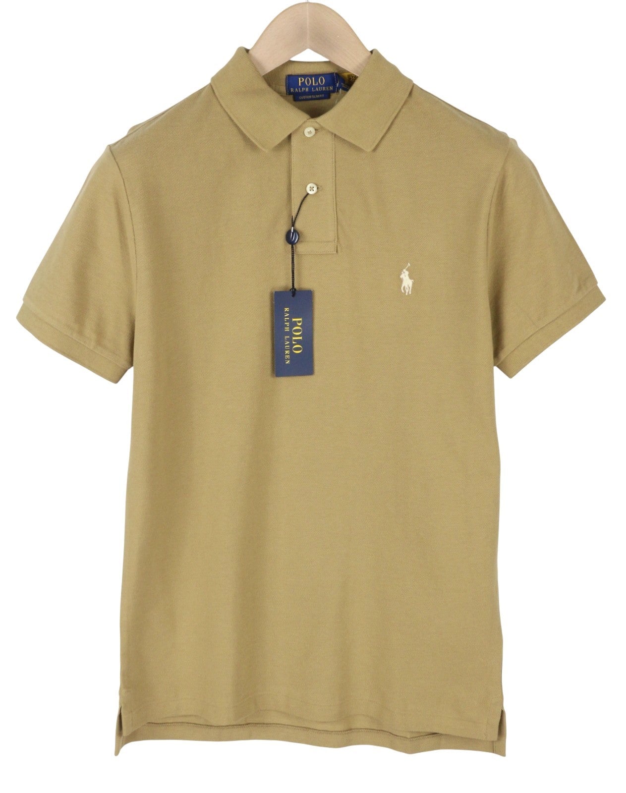 RALPH LAUREN Custom Slim Fit Men Polo S Beige Cotton Logo Short Sleeve