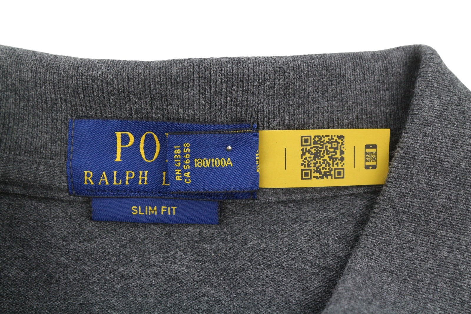 RALPH LAUREN Slim Fit Men Polo L Dark Grey Melange Cotton Short Sleeve
