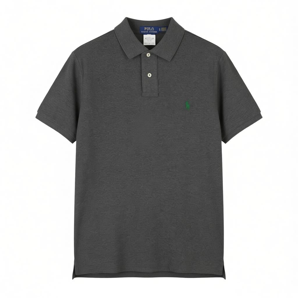 RALPH LAUREN Slim Fit Men Polo M Dark Grey Melange Cotton Short Sleeve