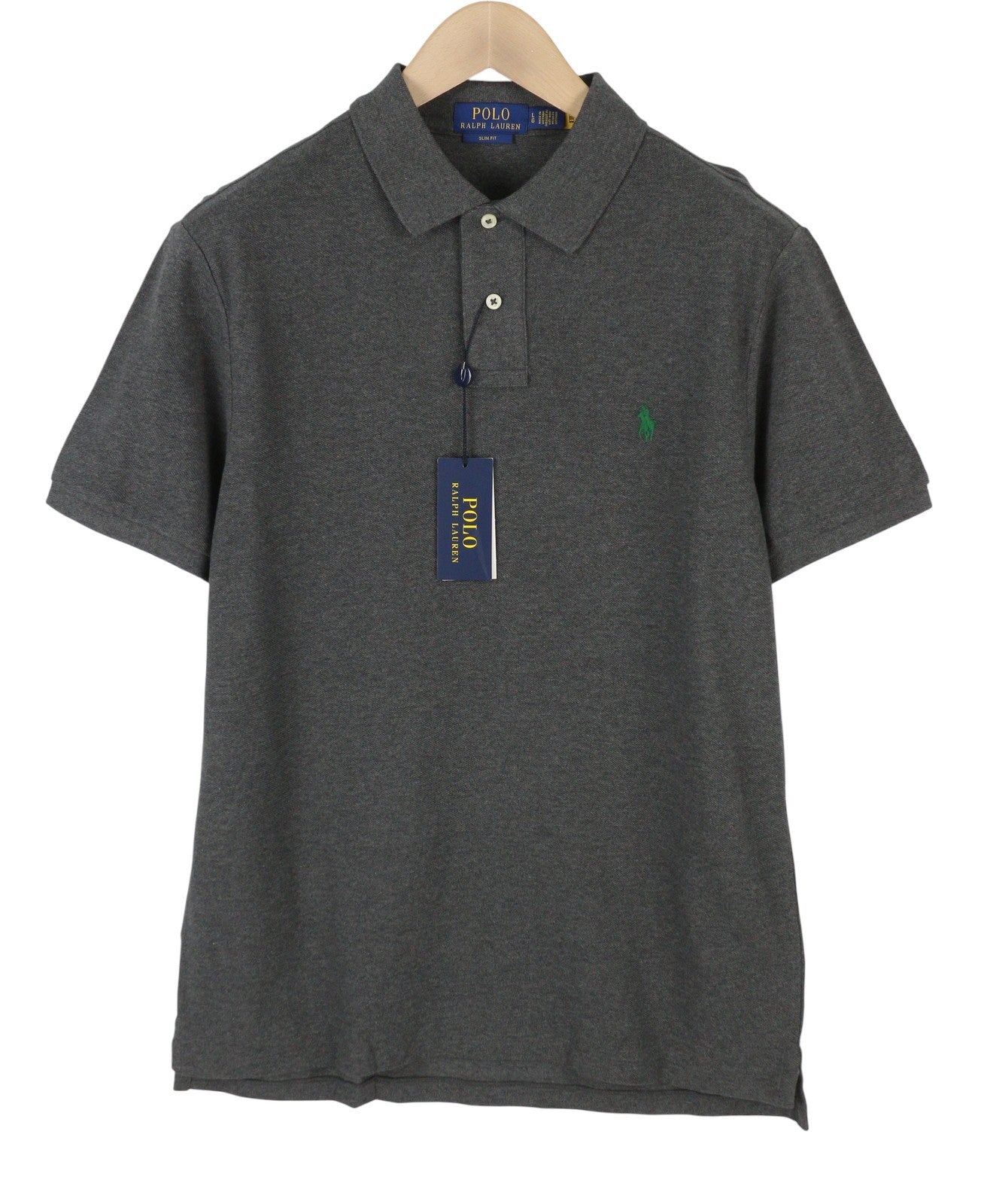 RALPH LAUREN Slim Fit Men Polo M Dark Grey Melange Cotton Short Sleeve