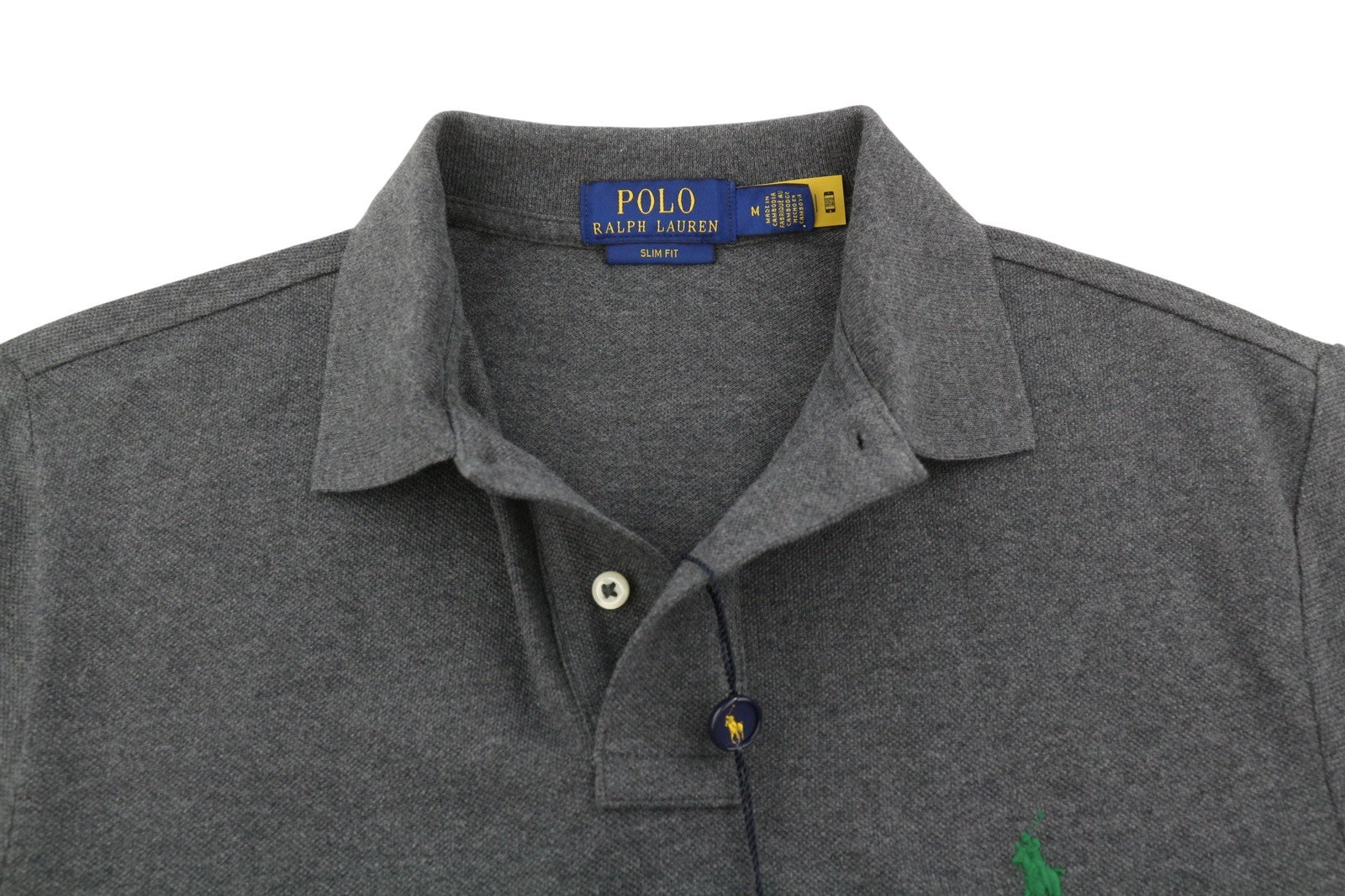 RALPH LAUREN Slim Fit Men Polo M Dark Grey Melange Cotton Short Sleeve
