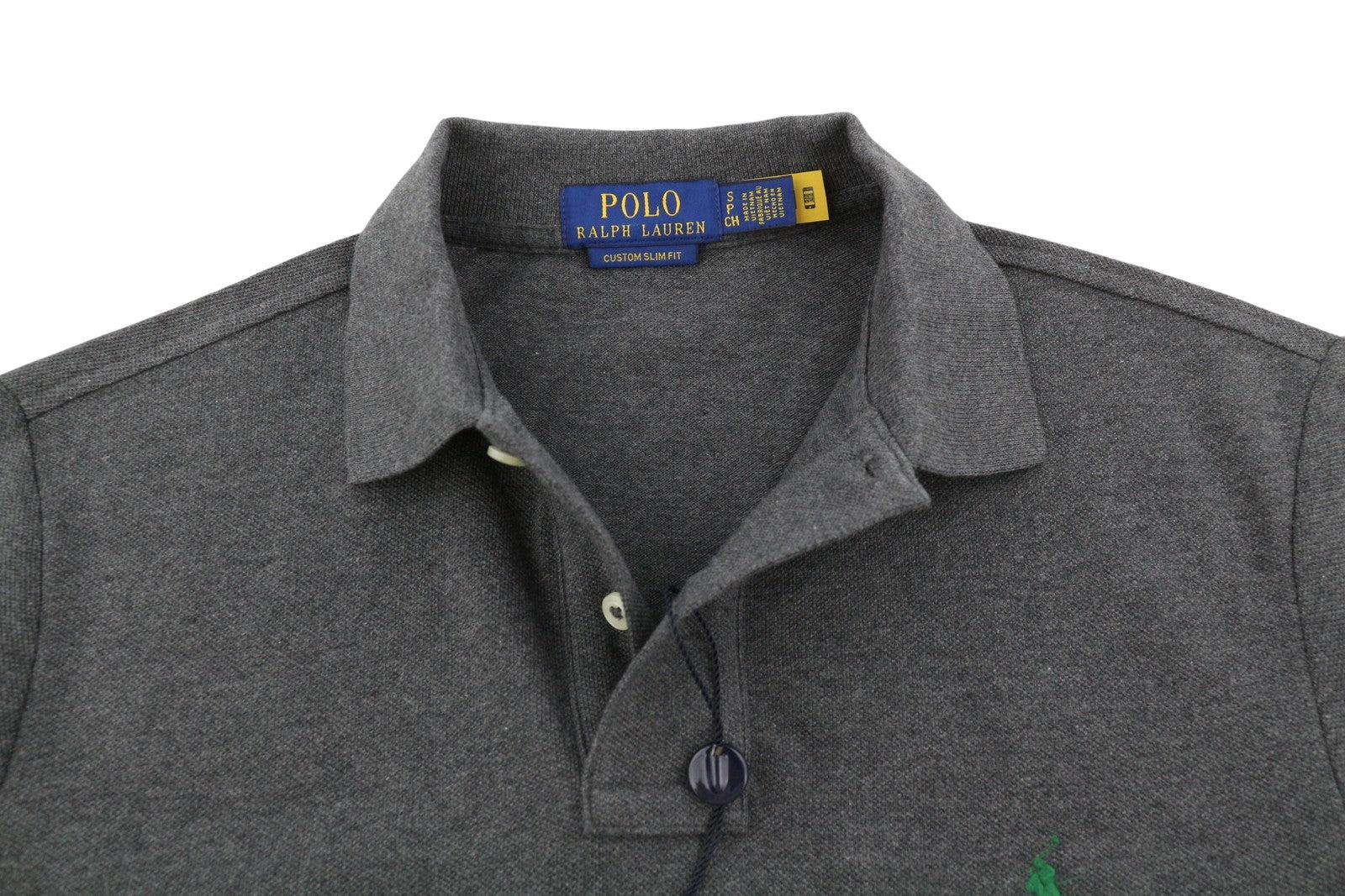 RALPH LAUREN Custom Slim Fit Men Polo S Dark Grey Melange Cotton Sleeve