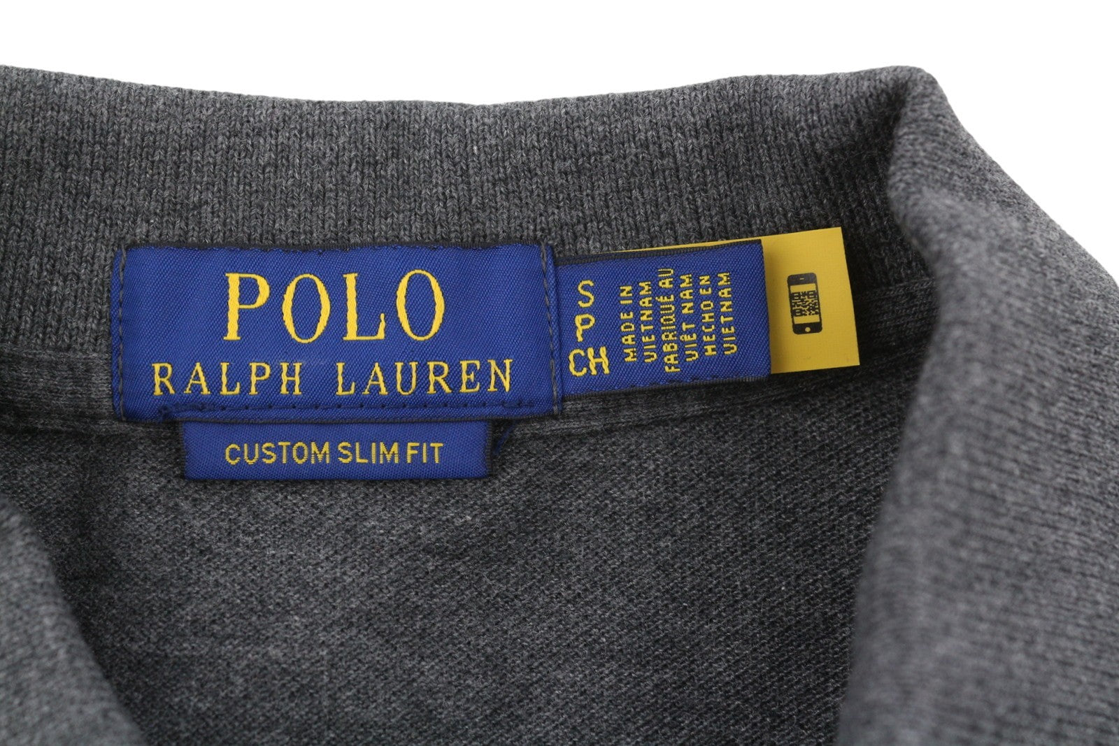 RALPH LAUREN Custom Slim Fit Men Polo S Dark Grey Melange Cotton Sleeve