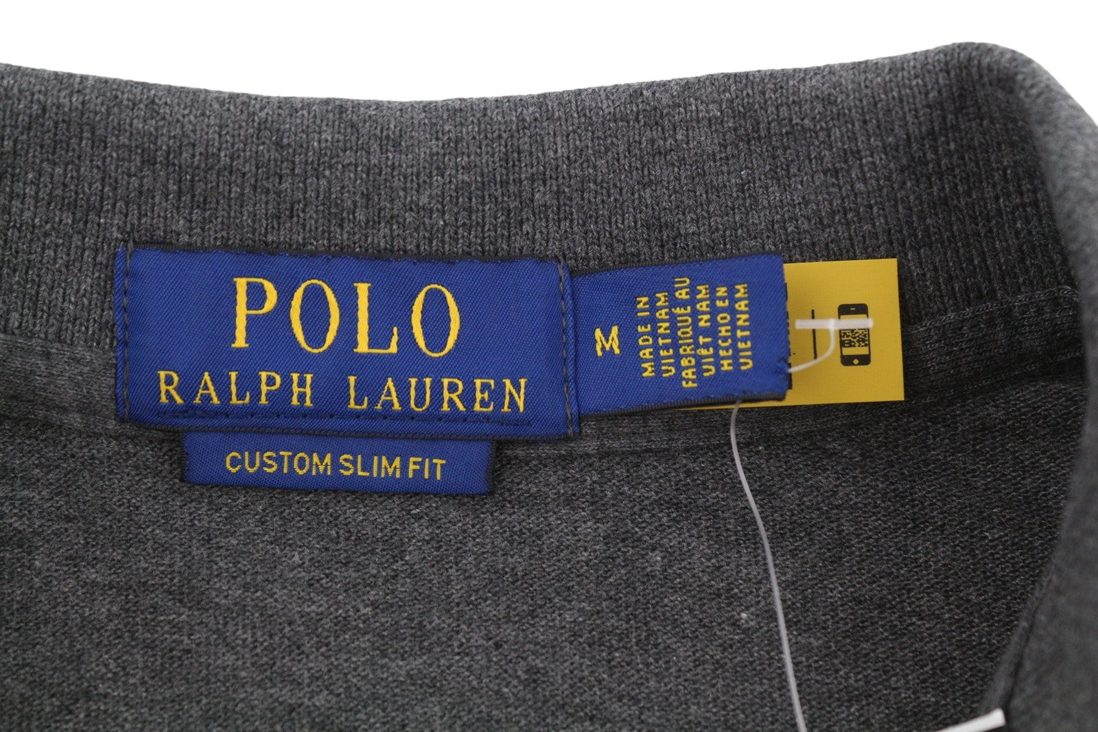 RALPH LAUREN Custom Slim Fit Men Polo M Dark Grey Melange Cotton Sleeve