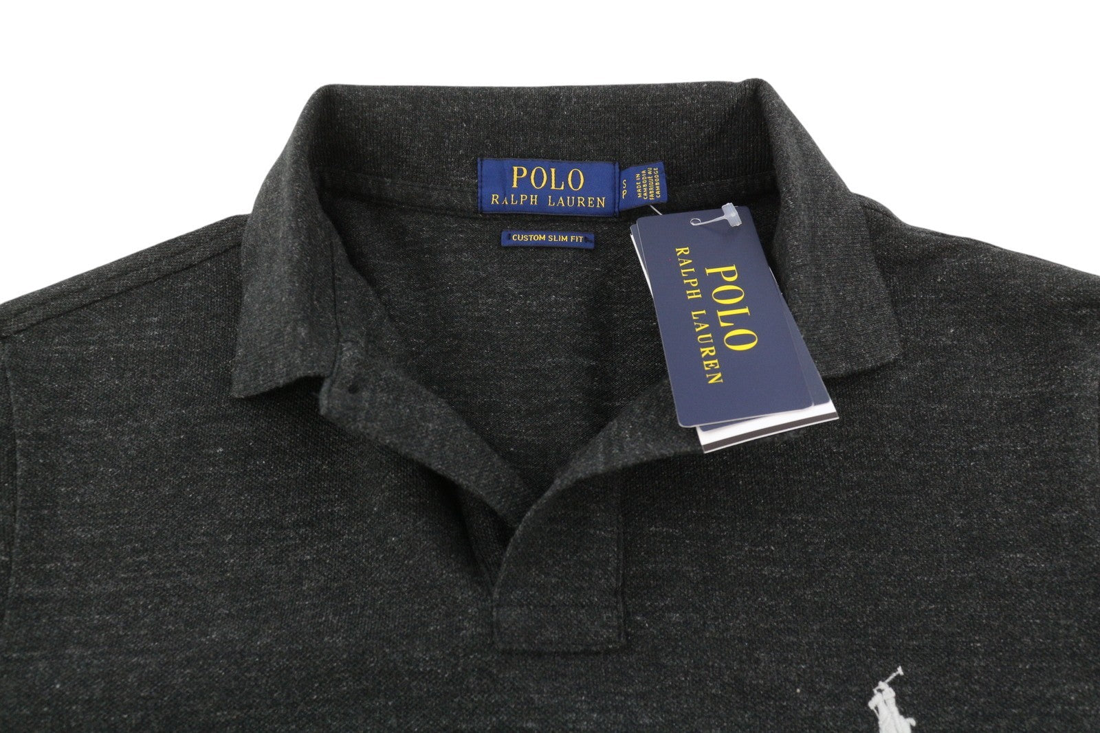 RALPH LAUREN Custom Slim Fit Men Polo S Black Melange Cotton Short Sleeve