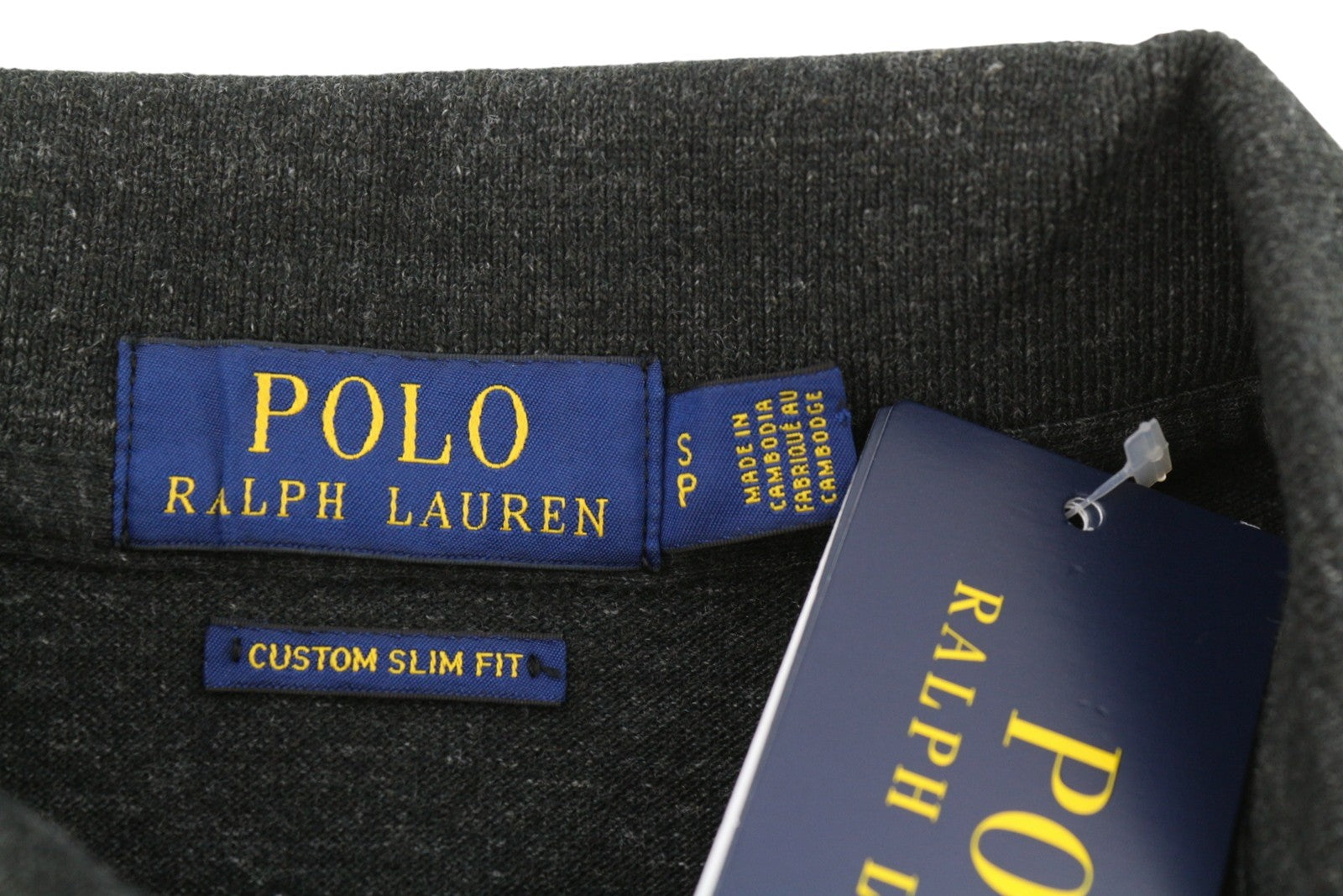 RALPH LAUREN Custom Slim Fit Men Polo S Black Melange Cotton Short Sleeve