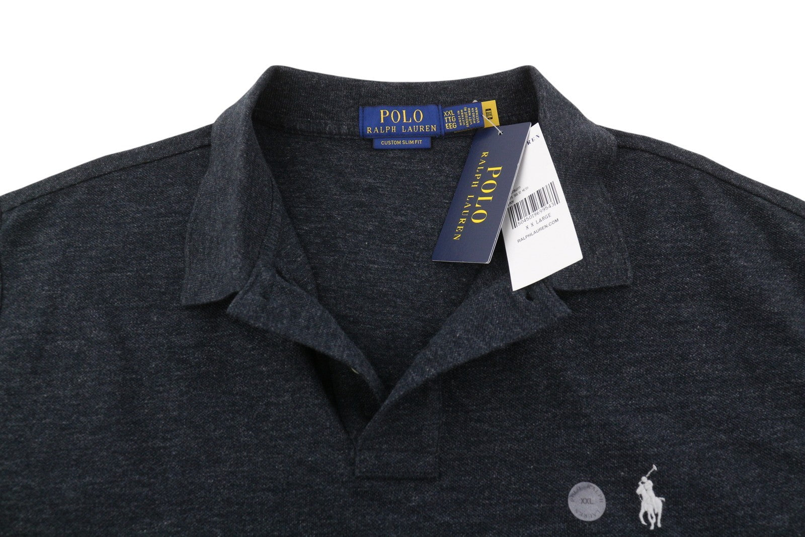 RALPH LAUREN Custom Slim Fit Men Polo 2XL Black Melange Cotton Short Sleeve