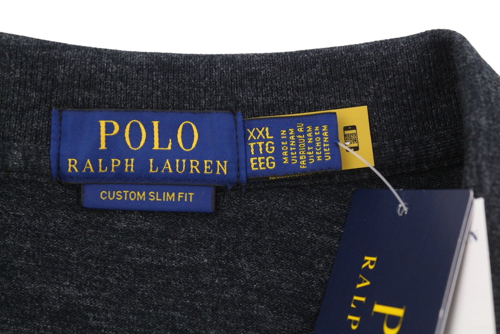 RALPH LAUREN Custom Slim Fit Men Polo 2XL Black Melange Cotton Short Sleeve