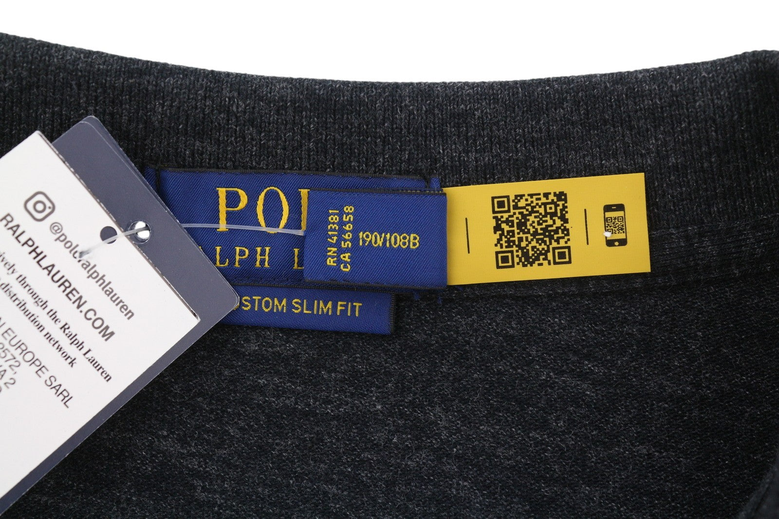 RALPH LAUREN Custom Slim Fit Men Polo 2XL Black Melange Cotton Short Sleeve