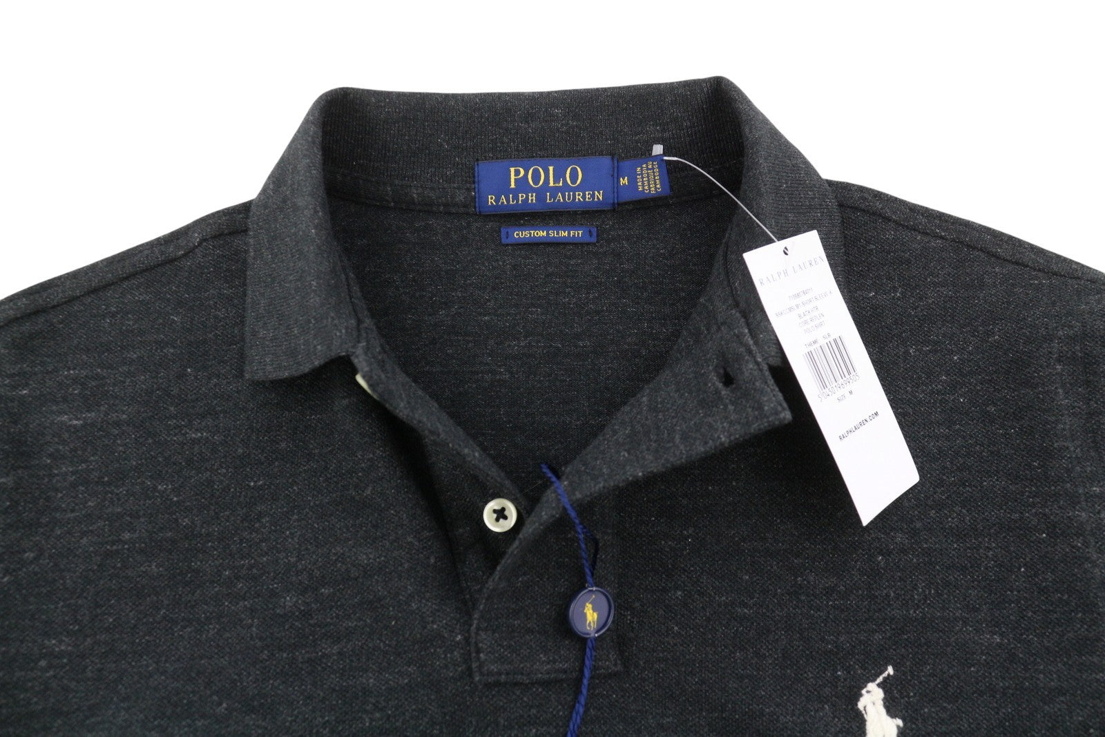RALPH LAUREN Custom Slim Fit Men Polo M Black Melange Cotton Short Sleeve