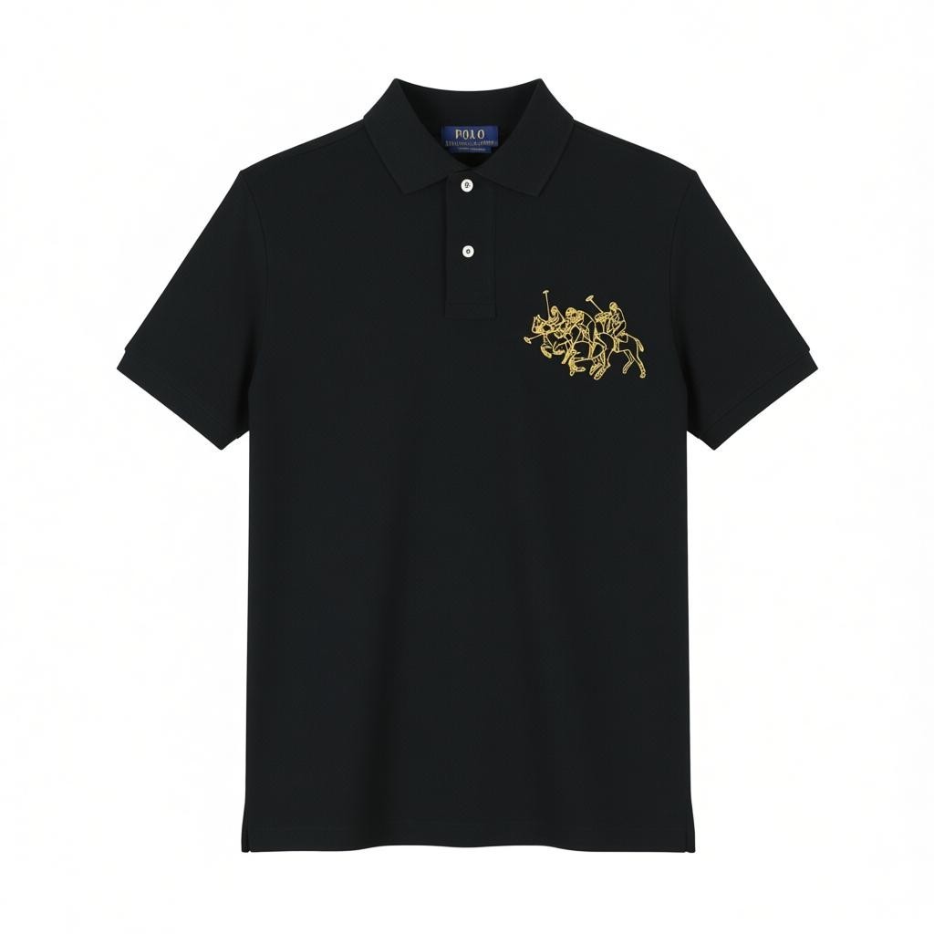 RALPH LAUREN Custom Slim Fit Men Polo S Black Cotton Logo Short Sleeve