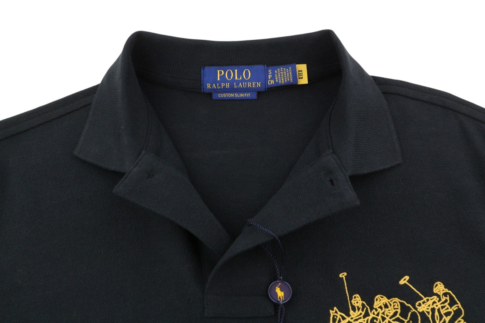 RALPH LAUREN Custom Slim Fit Men Polo S Black Cotton Logo Short Sleeve