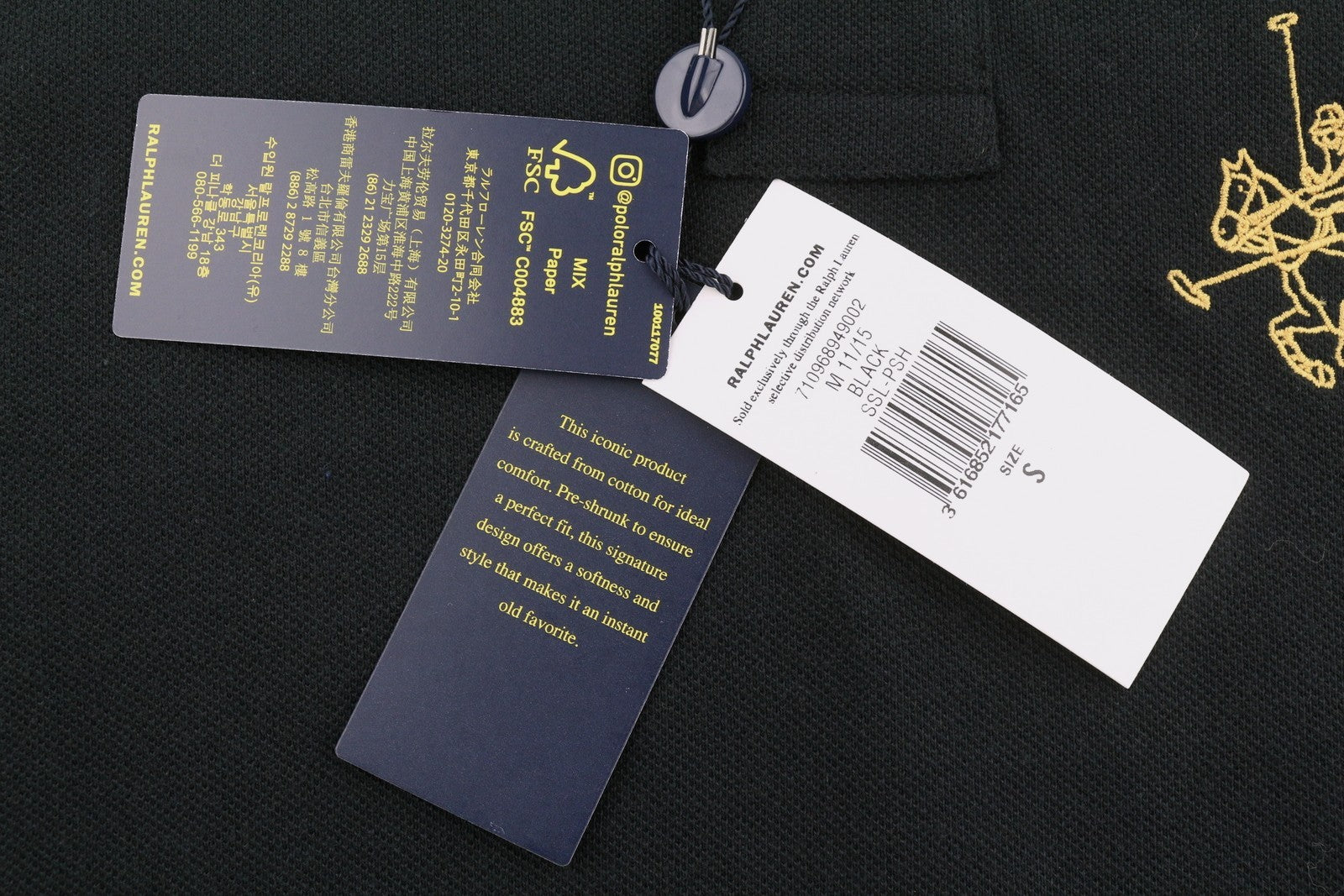 RALPH LAUREN Custom Slim Fit Men Polo S Black Cotton Logo Short Sleeve