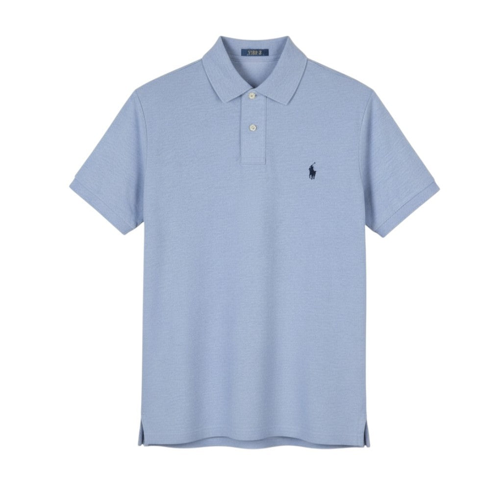 RALPH LAUREN Custom Slim Fit Men Polo XL Blue Melange Cotton Short Sleeve