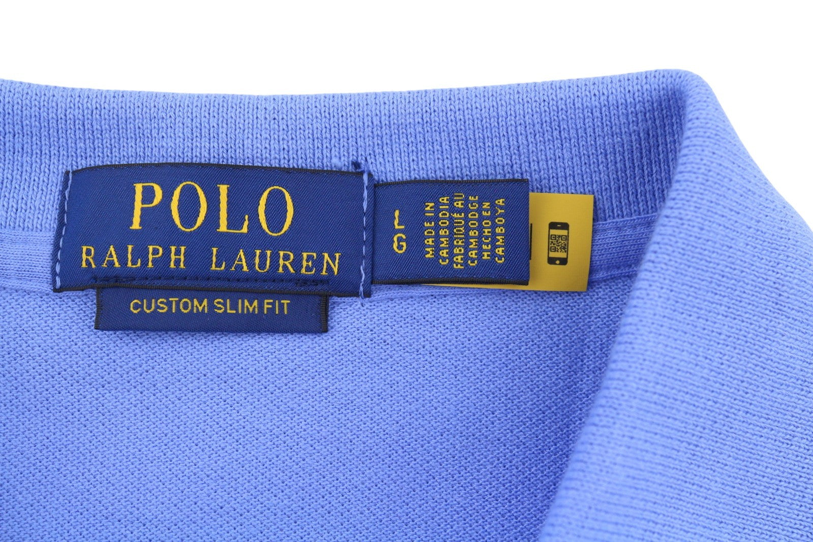 RALPH LAUREN Custom Slim Fit Men Polo L Blue Cotton Logo Short Sleeve
