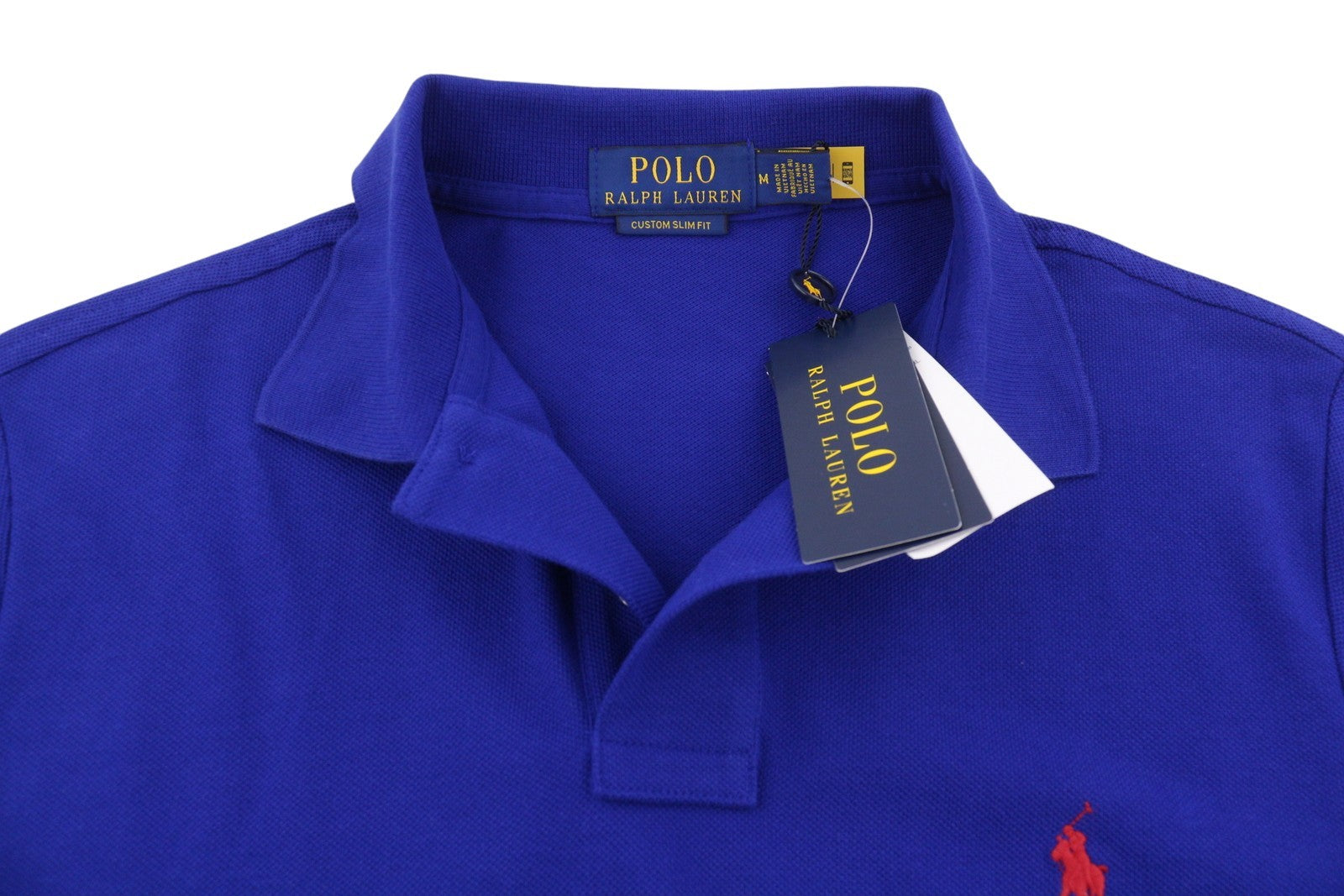 RALPH LAUREN Custom Slim Fit Men Polo M Mid Blue Cotton Logo Short Sleeve