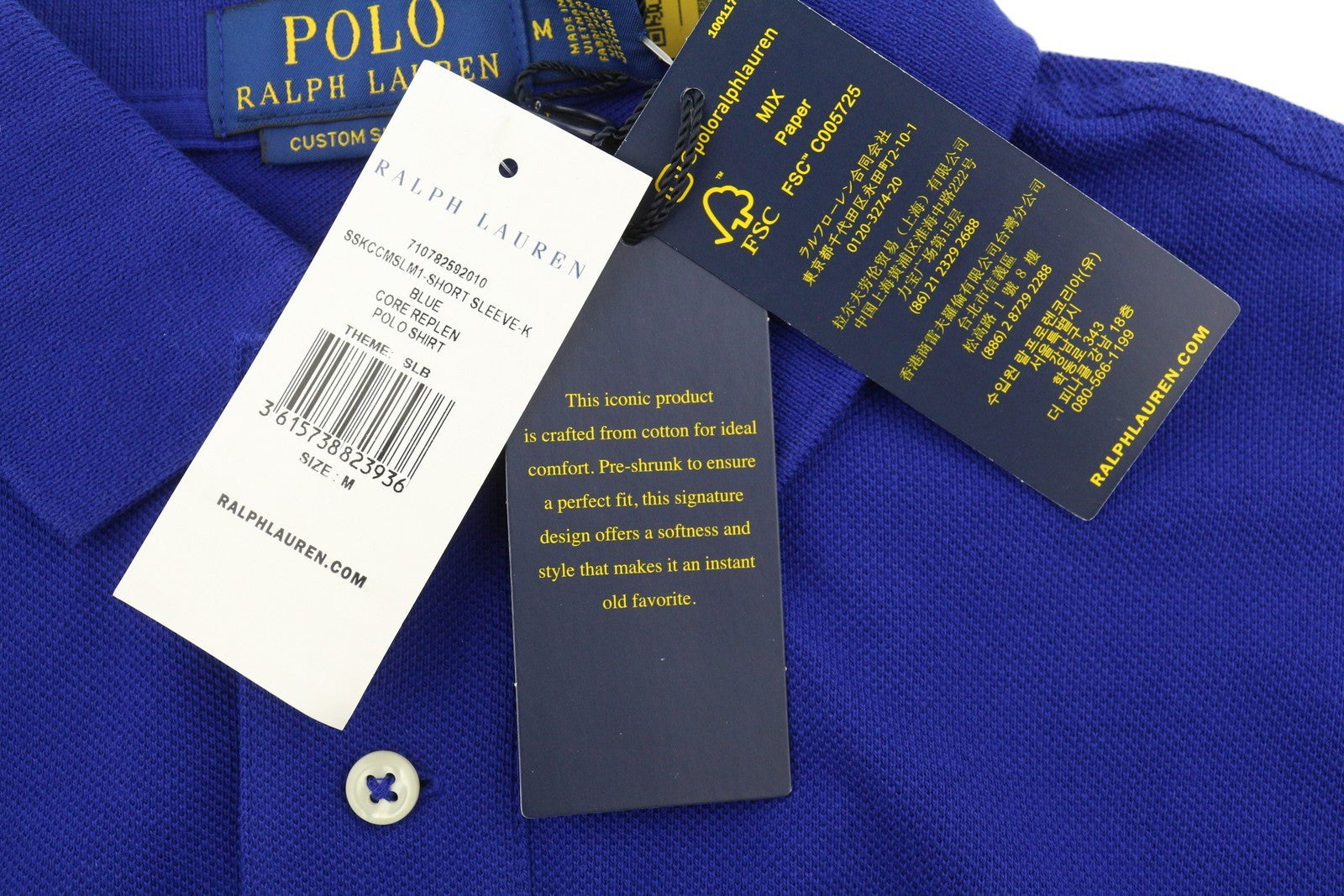 RALPH LAUREN Custom Slim Fit Men Polo M Mid Blue Cotton Logo Short Sleeve