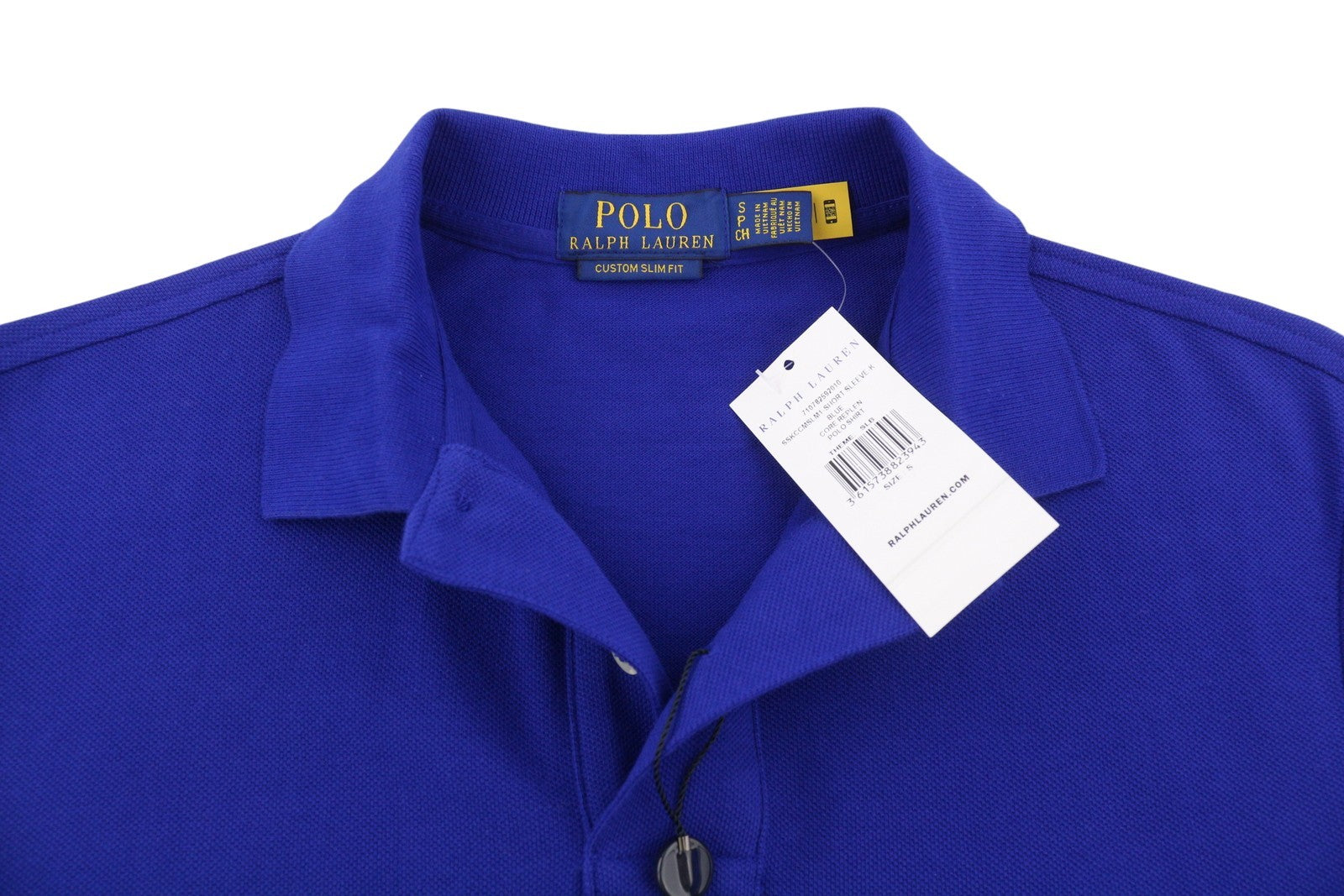RALPH LAUREN Custom Slim Fit Men Polo S Mid Blue Cotton Logo Short Sleeve