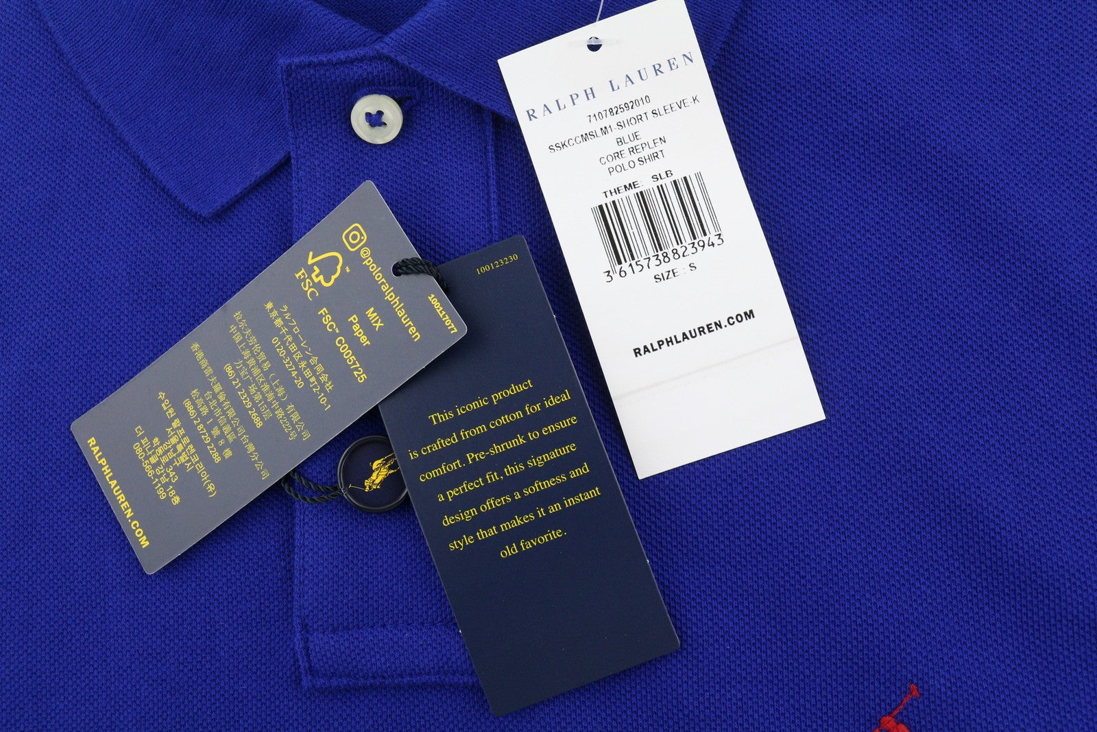 RALPH LAUREN Custom Slim Fit Men Polo S Mid Blue Cotton Logo Short Sleeve