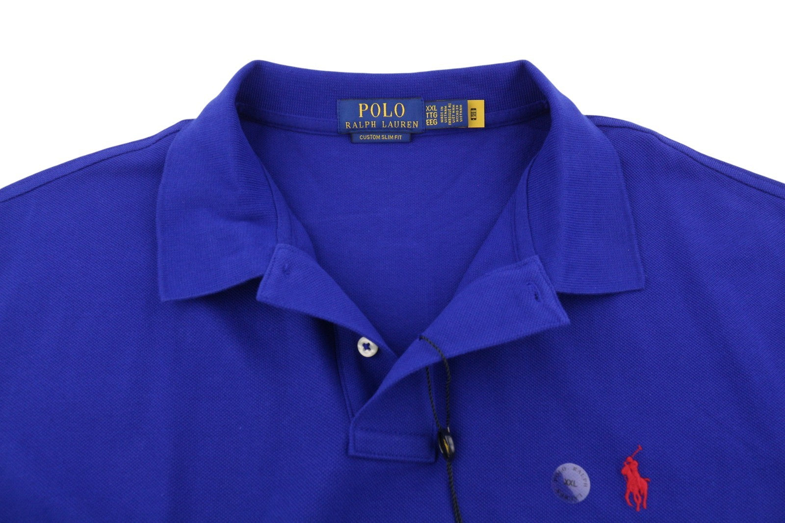 RALPH LAUREN Custom Slim Fit Men Polo 2XL Mid Blue Cotton Logo Short Sleeve