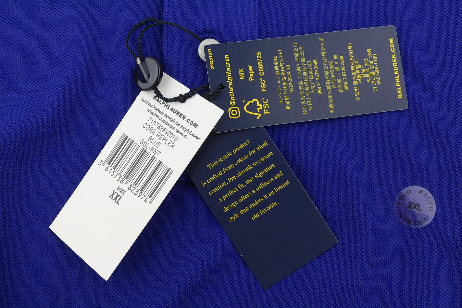 RALPH LAUREN Custom Slim Fit Men Polo 2XL Mid Blue Cotton Logo Short Sleeve