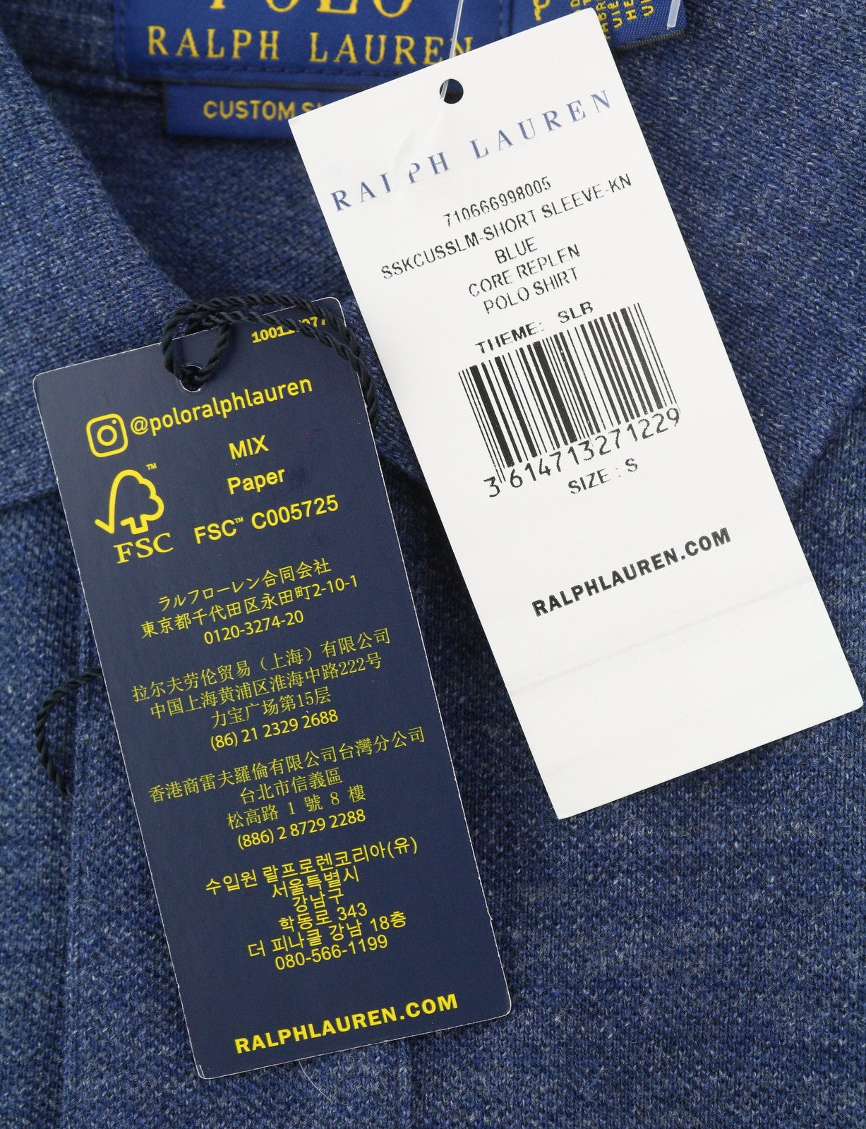 RALPH LAUREN Custom Slim Fit Men Polo S Melange Cotton Logo Short Sleeve