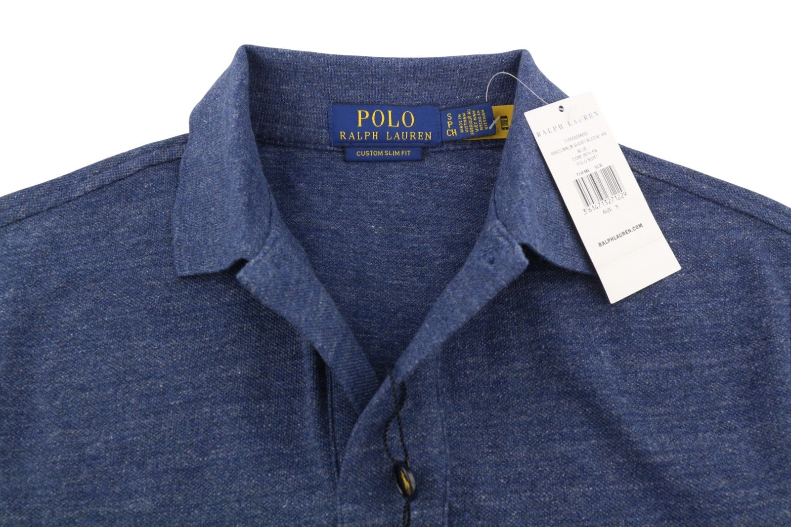 RALPH LAUREN Custom Slim Fit Men Polo S Melange Cotton Logo Short Sleeve