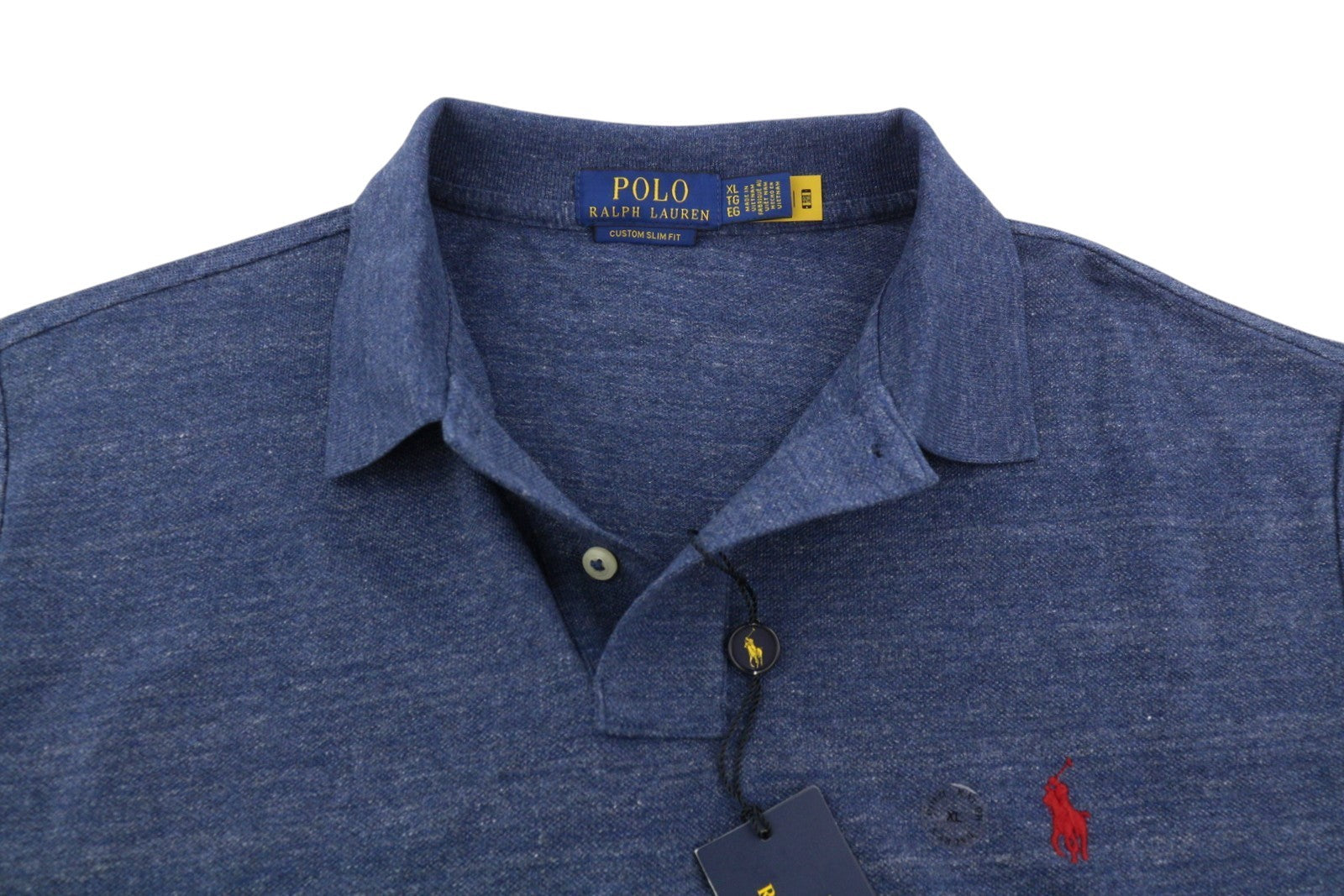 RALPH LAUREN Custom Slim Fit Men Polos XL Melange Logo Detail Short Sleeve