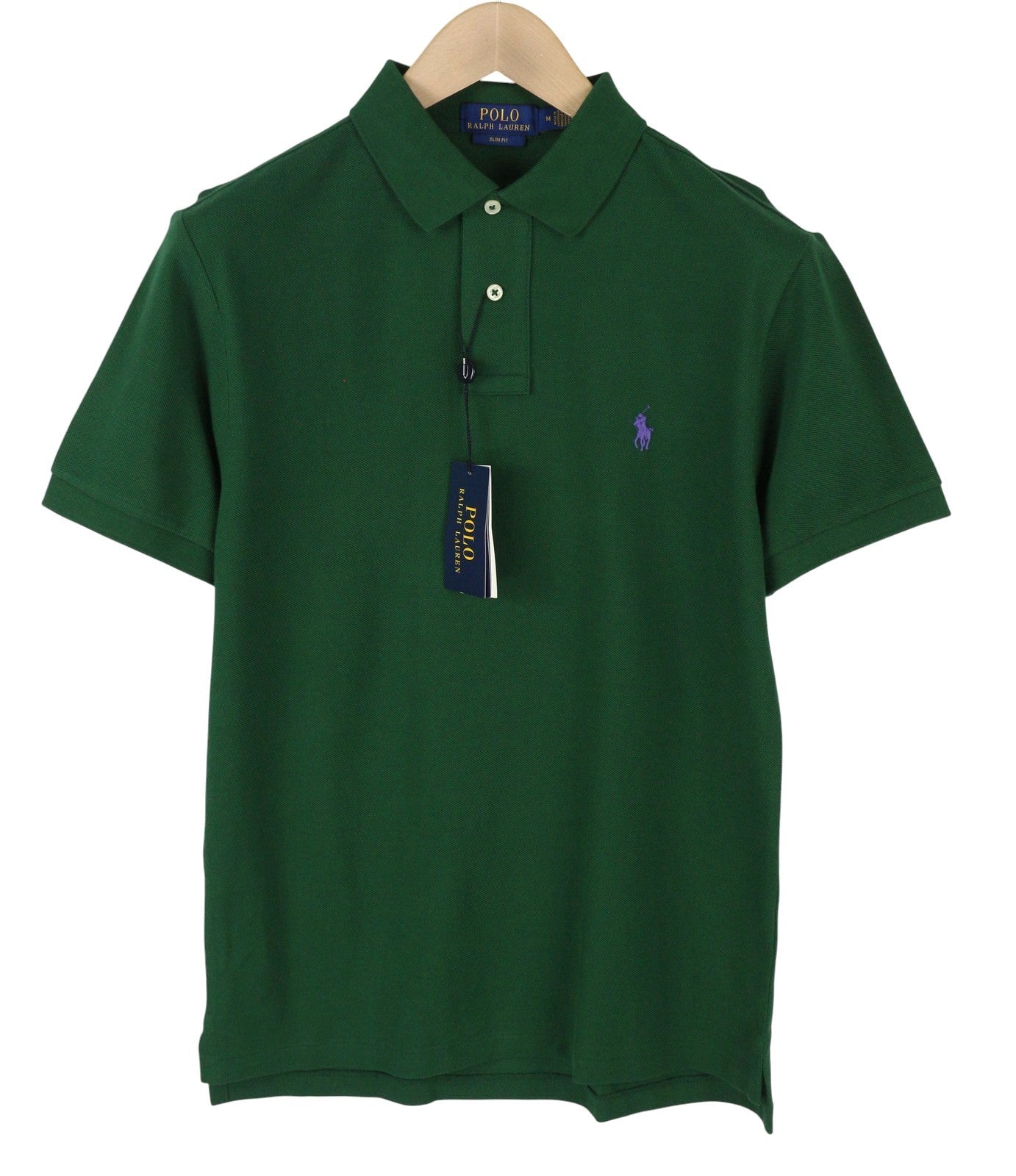 RALPH LAUREN Slim Fit Men Polos M Green Cotton Pony Logo Short Sleeve