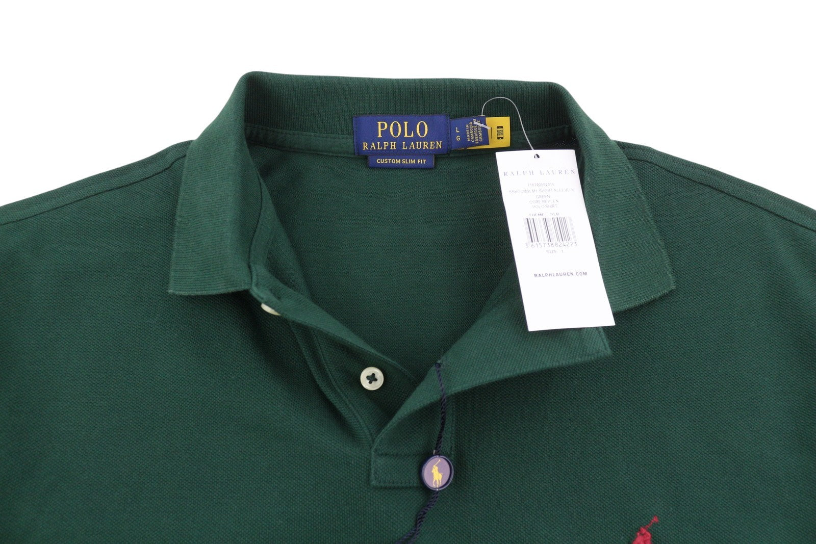 RALPH LAUREN Custom Slim Fit Men Polos L Green Pony Logo Short Sleeve Top