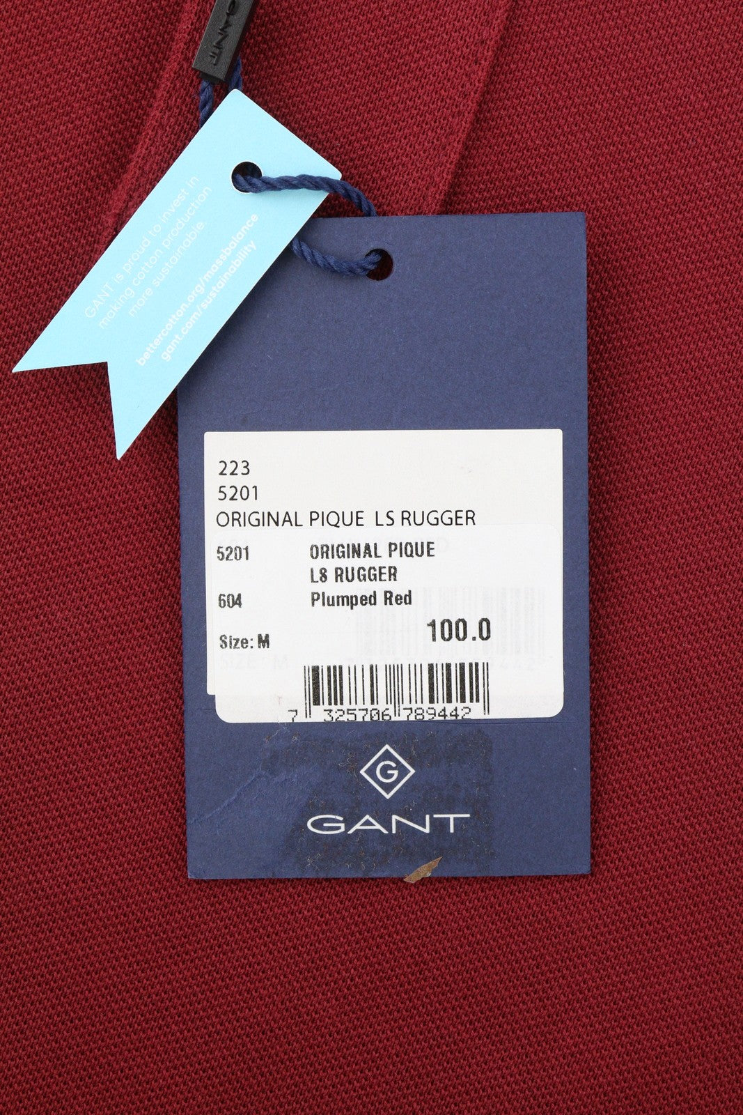 GANT Original Pique LS Rugger Men T-Shirt M Red Polo Logo Long Sleeve Top