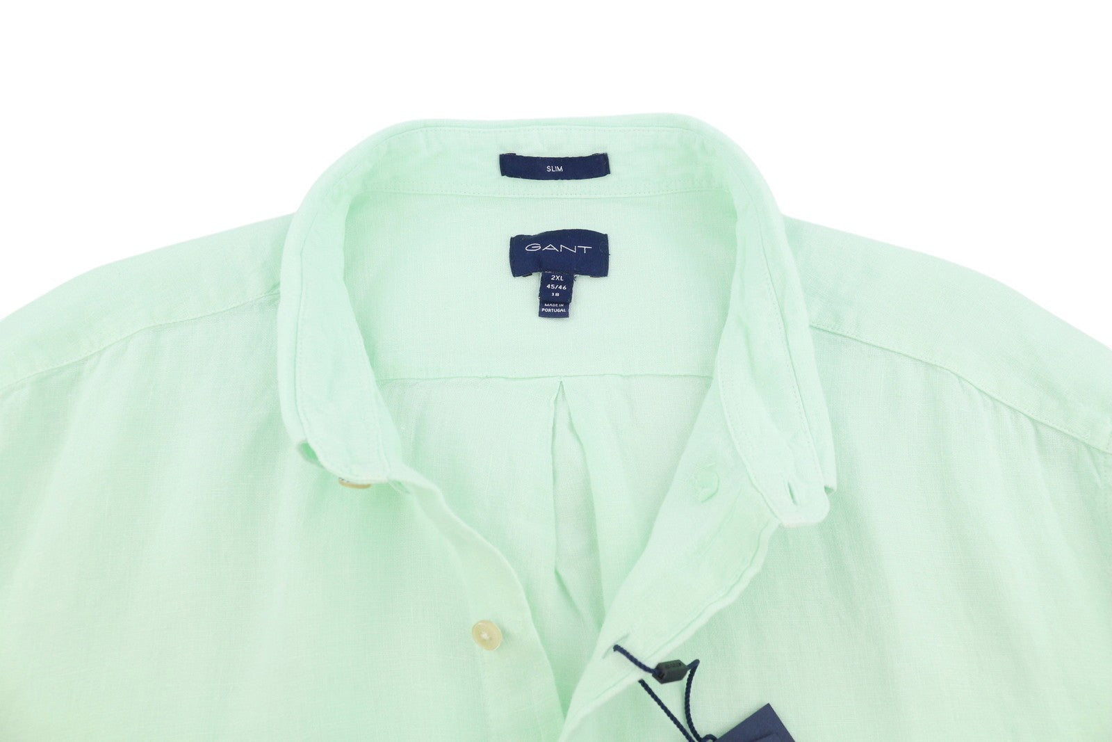 GANT Gmt Dyed Linen Slim BD SS Men Shirt 2XL Bay Green Button Short Sleeve
