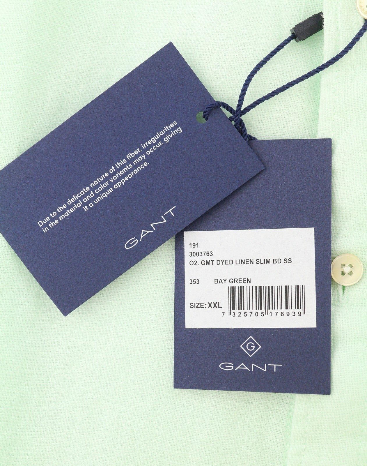 GANT Gmt Dyed Linen Slim BD SS Men Shirt 2XL Bay Green Button Short Sleeve