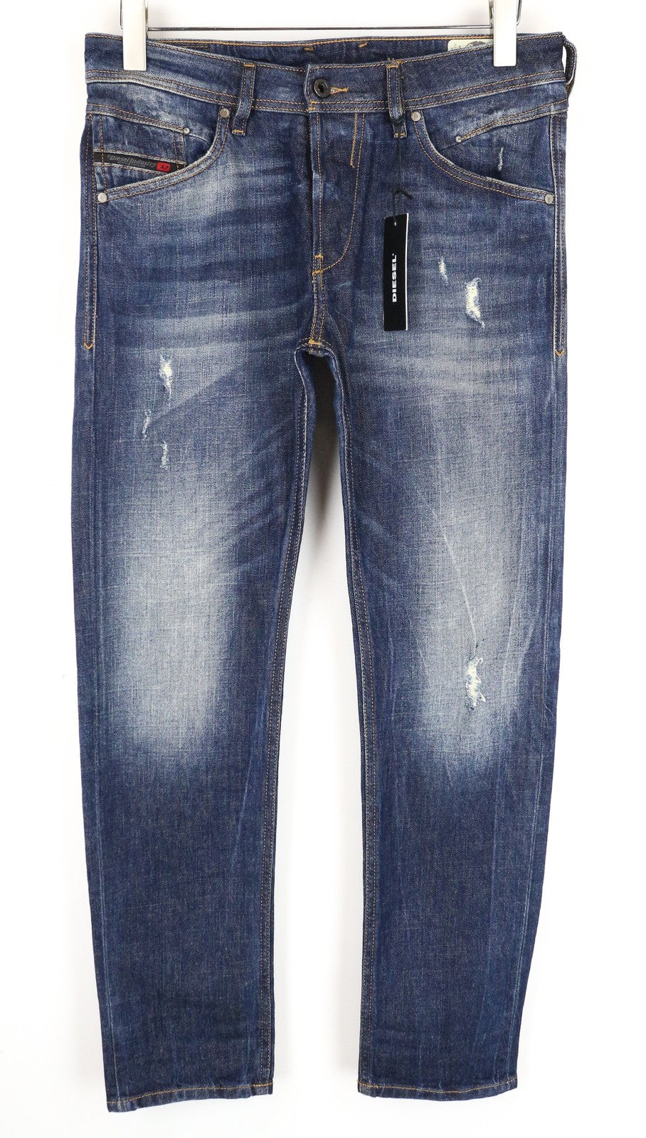 DIESEL Belther-R R8LA9 Men Jeans W30/L30 Slim Tapered Distressed Stretch Blue