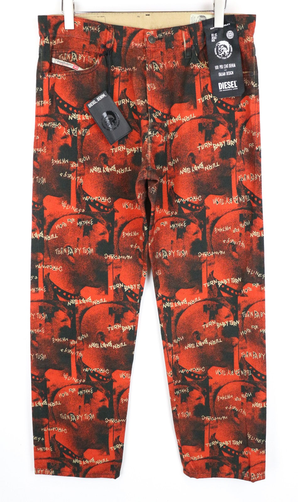 DIESEL D-Macs-SY1 069KR Men Jeans W34/L32 Straight Fit Red Pure Cotton Patterns