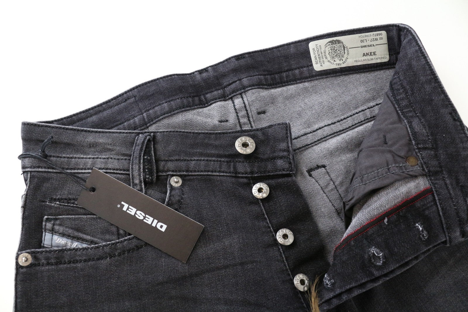 DIESEL Akee 0687J Men Jeans W27/L30 Slim Tapered Fit Grey Cotton Stretch