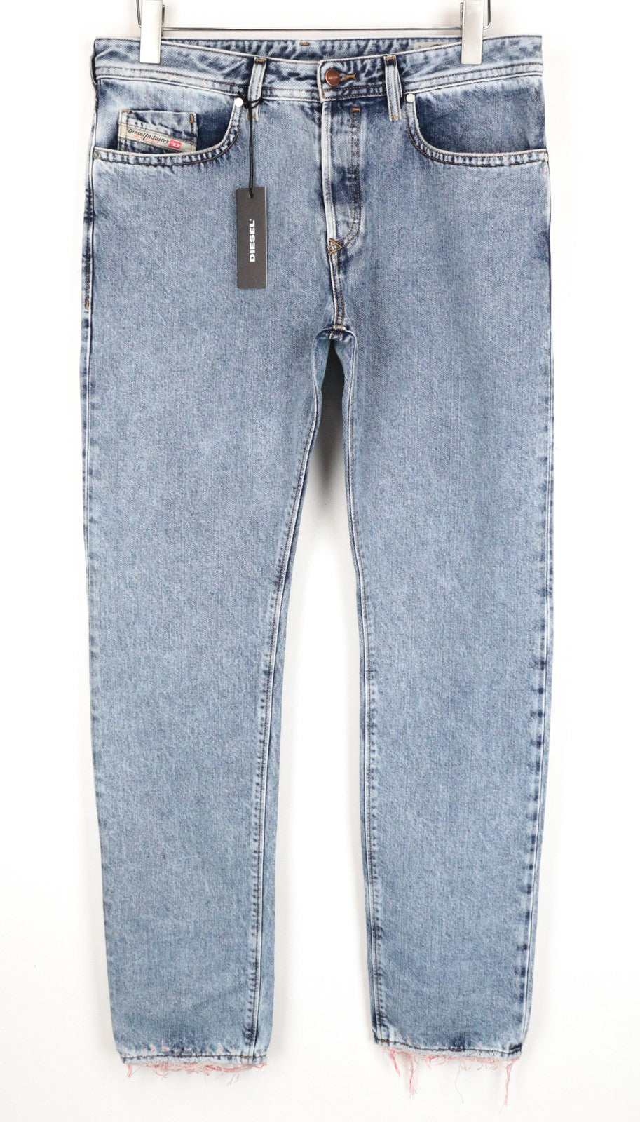 DIESEL Buster 084WL Men Jeans W33/L32 Regular Slim Tapered Light Blue Distressed