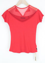 DIESEL T-Plasma Women Top S Red Mesh Cotton Breathable Stretch Lightweight