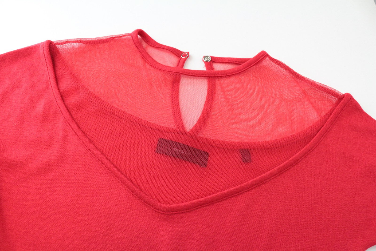 DIESEL T-Plasma Women Top S Red Mesh Cotton Breathable Stretch Lightweight